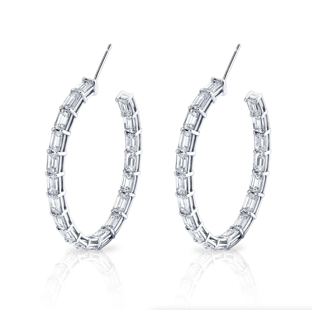 Norman Silverman Signature Emerald Cut Hoop In 18k White Gold - Chapel Hills Jewelry