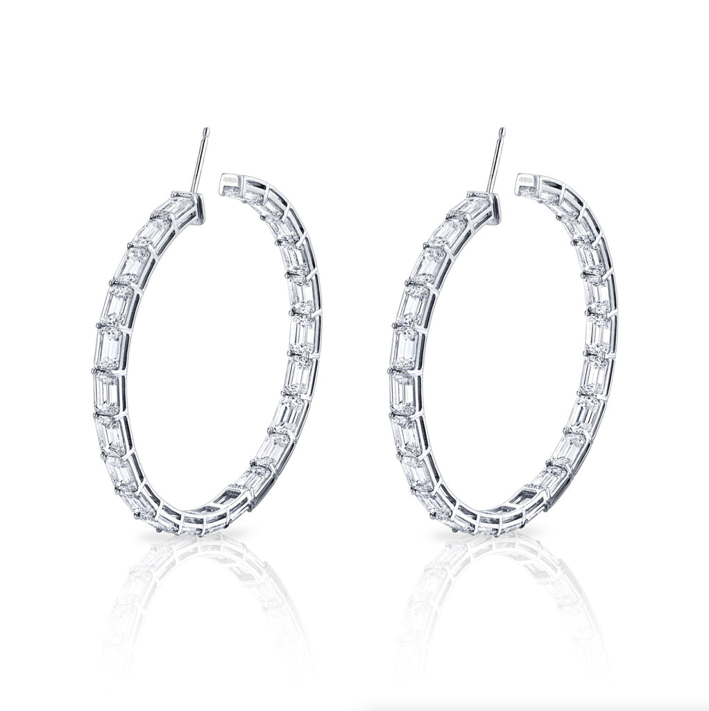 Norman Silverman Signature Emerald Cut Hoop In 18k White Gold - Chapel Hills Jewelry