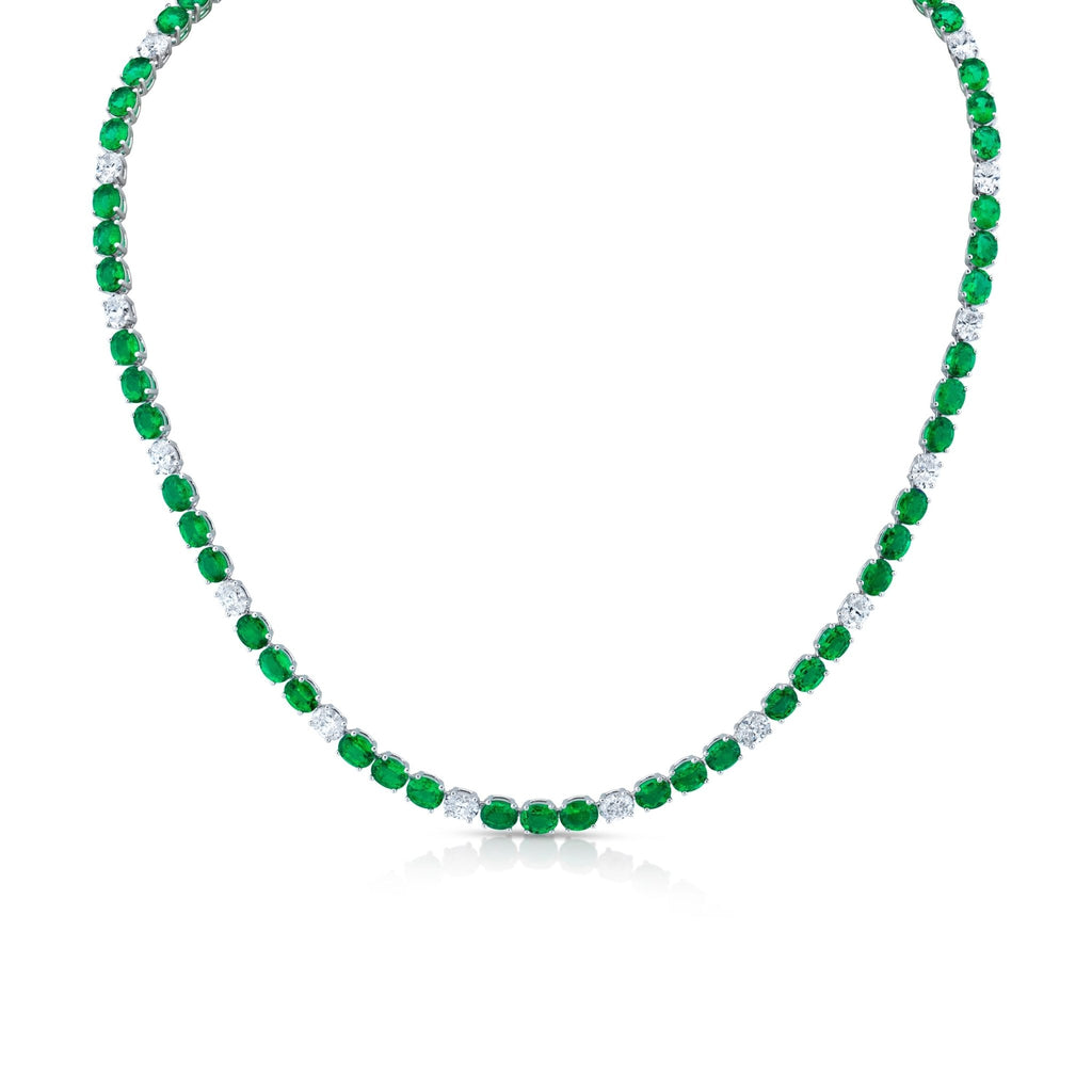 Oval - cut Green Emeralds and Diamonds Necklace - Chapel Hills Jewelry