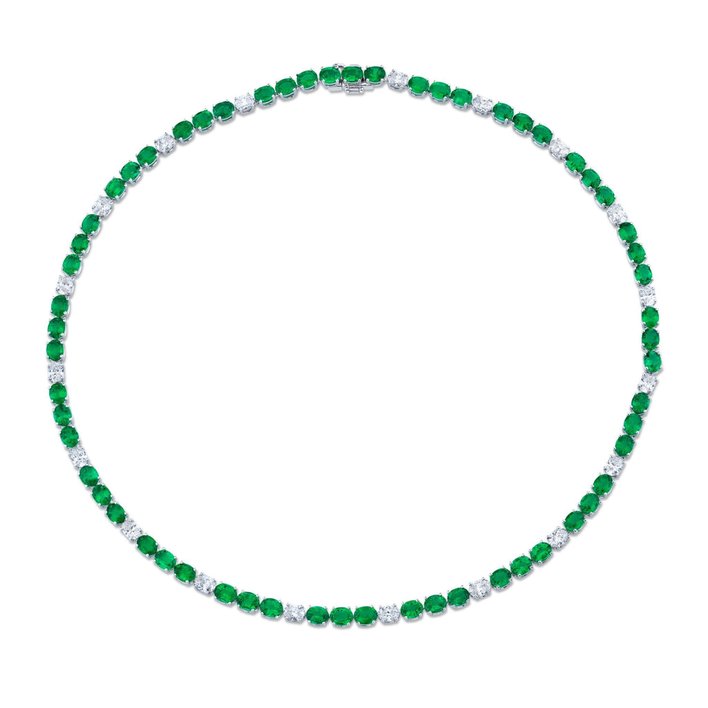 Oval - cut Green Emeralds and Diamonds Necklace - Chapel Hills Jewelry