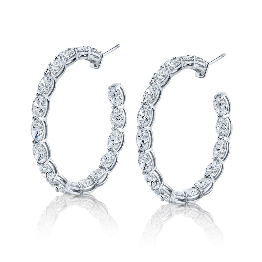 Oval Diamond Hoop Earrings in 18k White Gold - Chapel Hills Jewelry