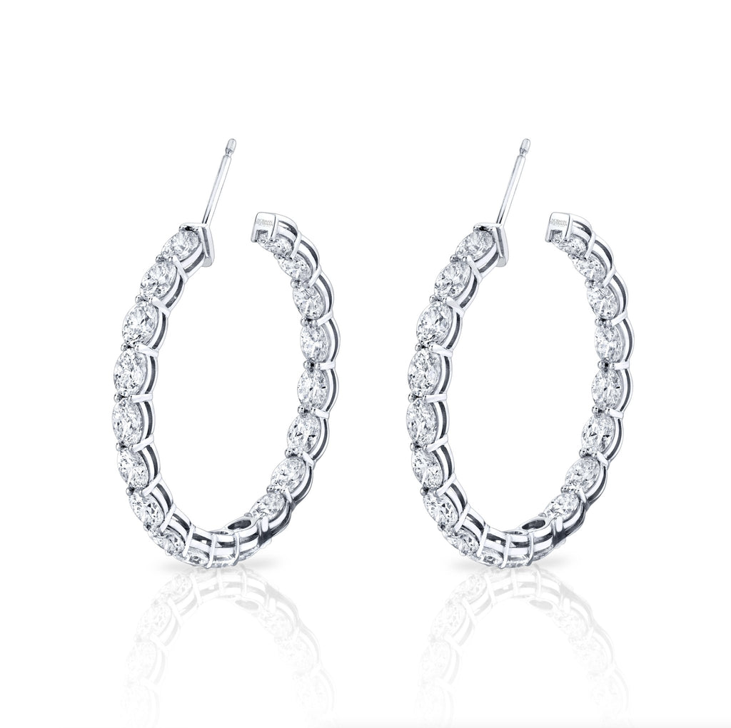 Oval Diamond Hoop Earrings in 18k White Gold - Chapel Hills Jewelry