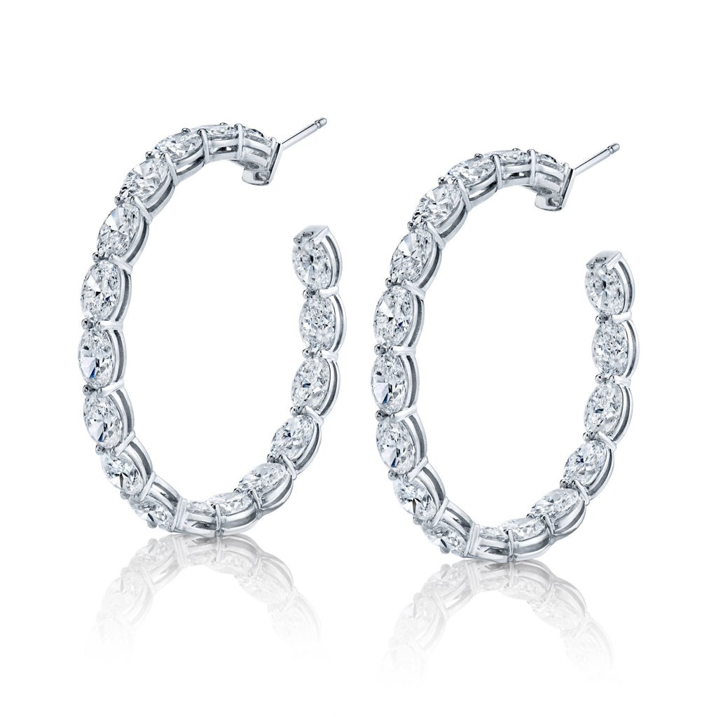 Oval Diamond Hoop Earrings in 18k White Gold - Chapel Hills Jewelry