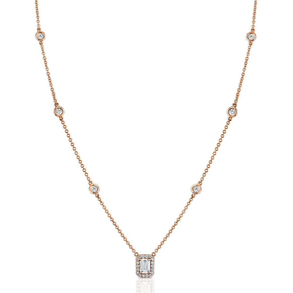Petite Emerald Cut Round Accent Diamond Pendant - Chapel Hills Jewelry