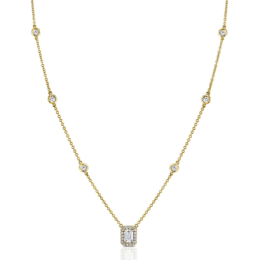 Petite Emerald Cut Round Accent Diamond Pendant - Chapel Hills Jewelry