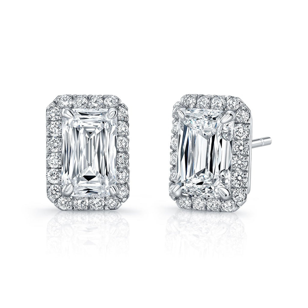 Round Cornered Modified Brilliant Cut Diamond Stud Earrings with Pavé - Chapel Hills Jewelry