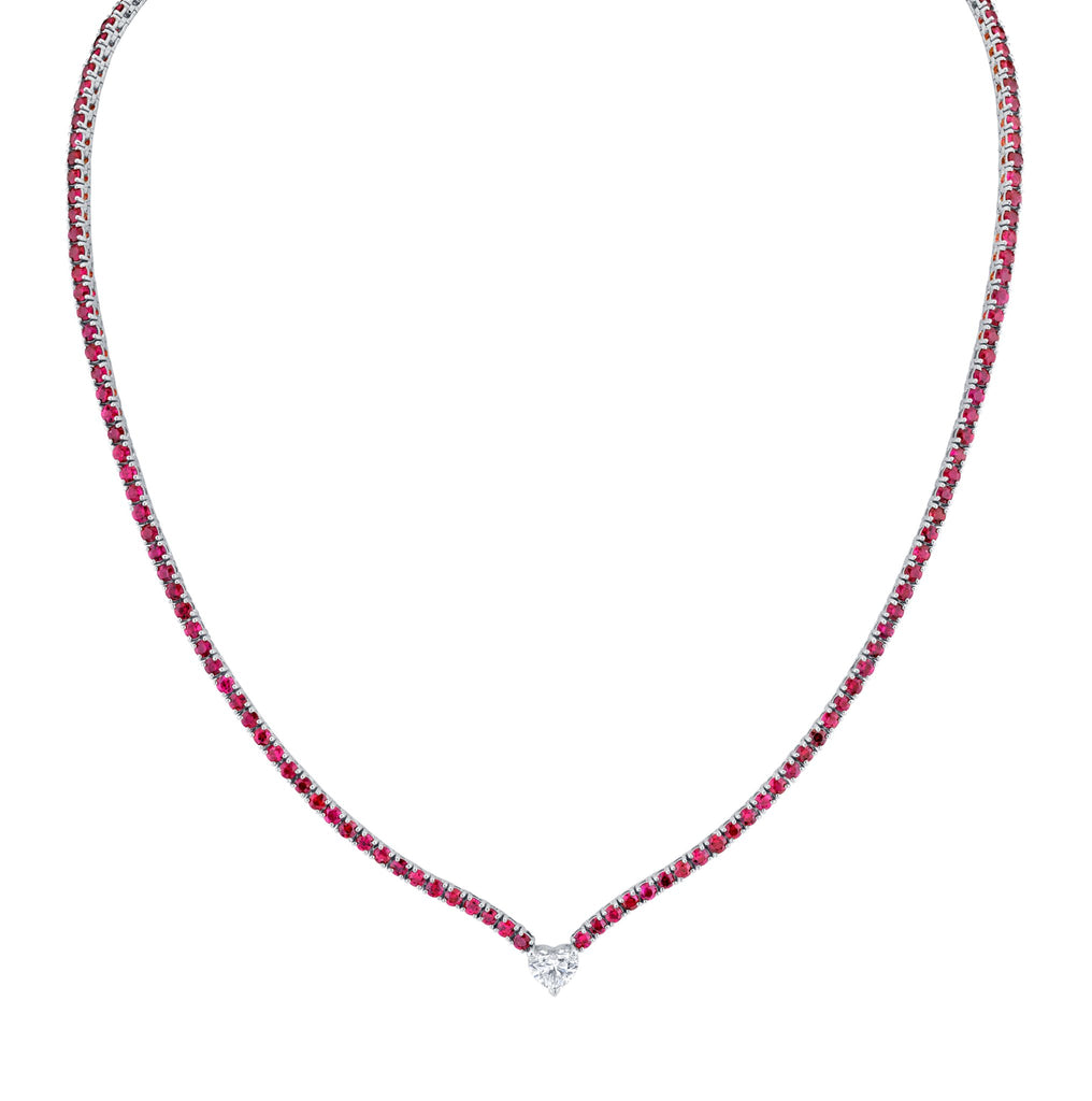 Straight Line Ruby Necklace with Diamond Accent - Chapel Hills Jewelry