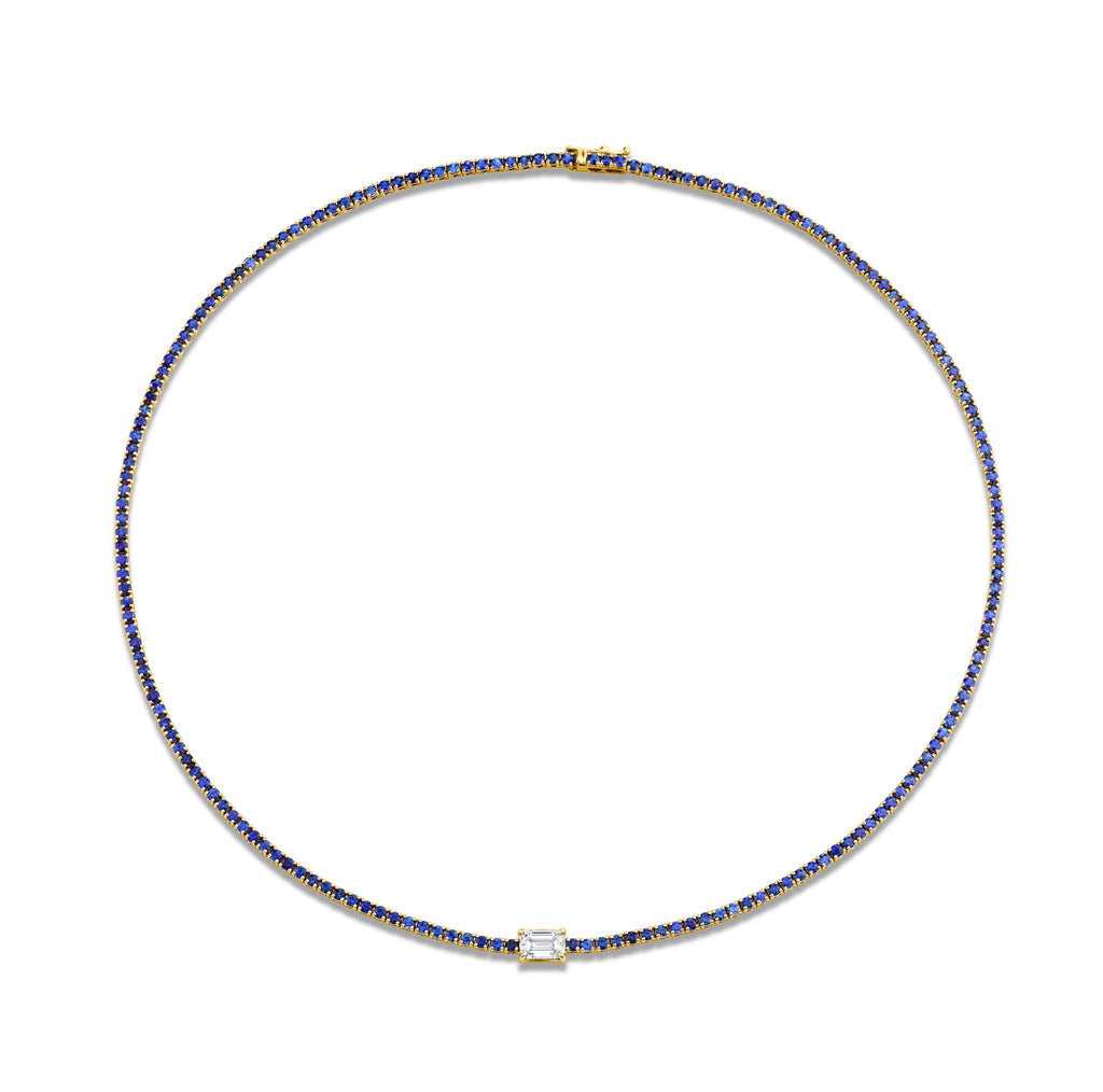 Straight Line Sapphire Necklace with Diamond Accent - Chapel Hills Jewelry