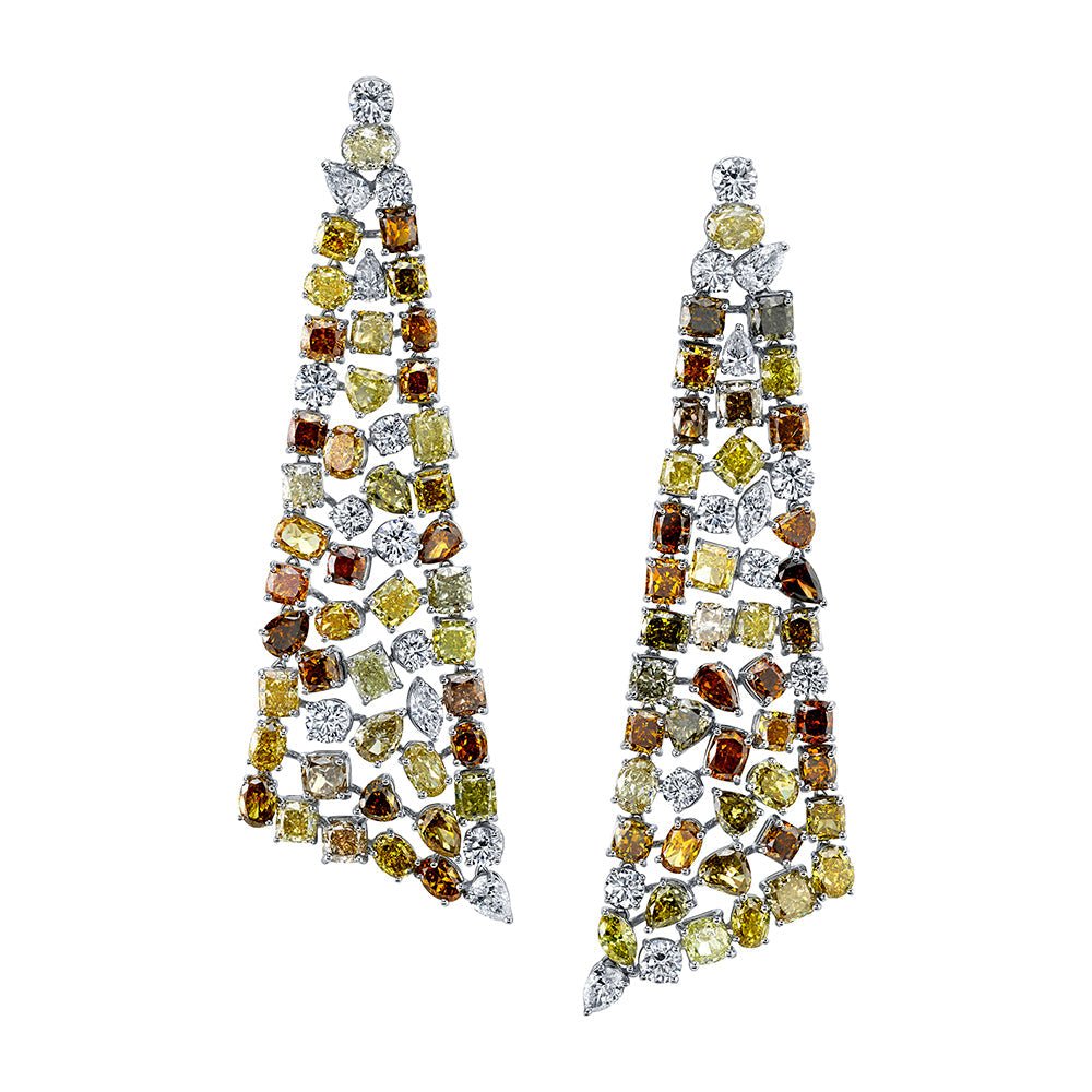 Trois Angled Coloured Diamonds Drop Earring - Chapel Hills Jewelry