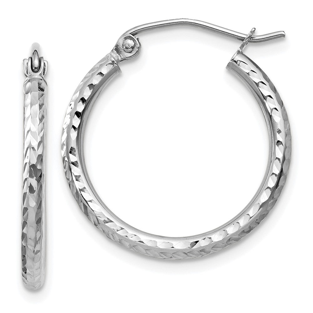 14KT White Gold Diamond-Cut 2mm Round Tube Hoop Earrings - Chapel Hills Jewelry