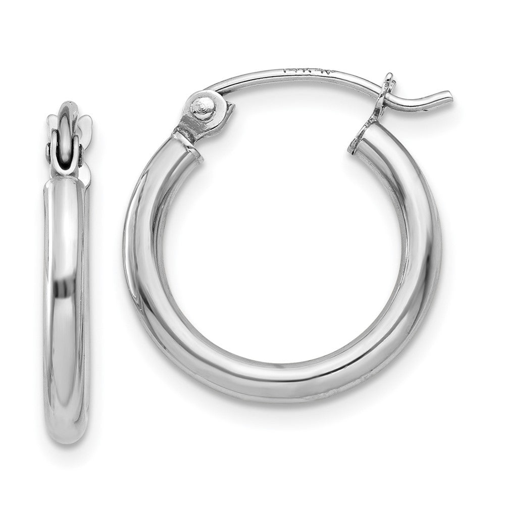 14KT White Gold Polished 15mm Lightweight Tube Hoop Earrings - Chapel Hills Jewelry