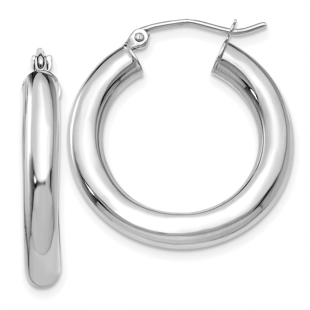 14KT White Gold Polished 4mm Lightweight Tube Hoop Earrings - Chapel Hills Jewelry