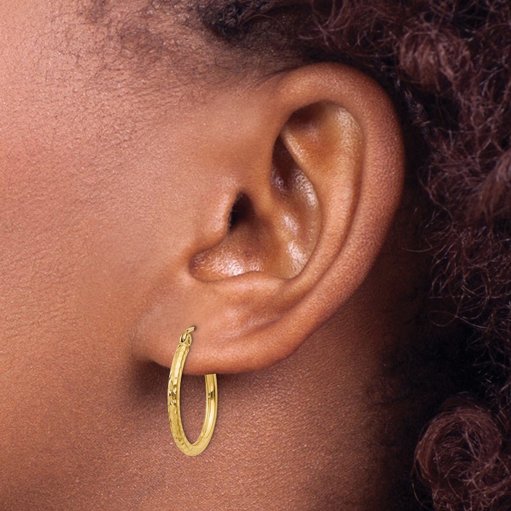 14KT Yellow Diamond-Cut 2mm Round Tube Hoop Earrings - Chapel Hills Jewelry