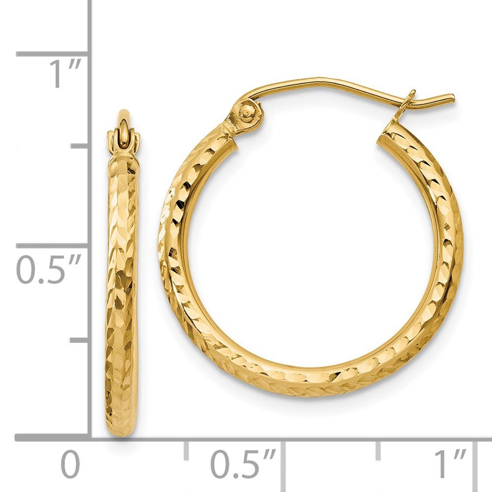 14KT Yellow Diamond-Cut 2mm Round Tube Hoop Earrings - Chapel Hills Jewelry