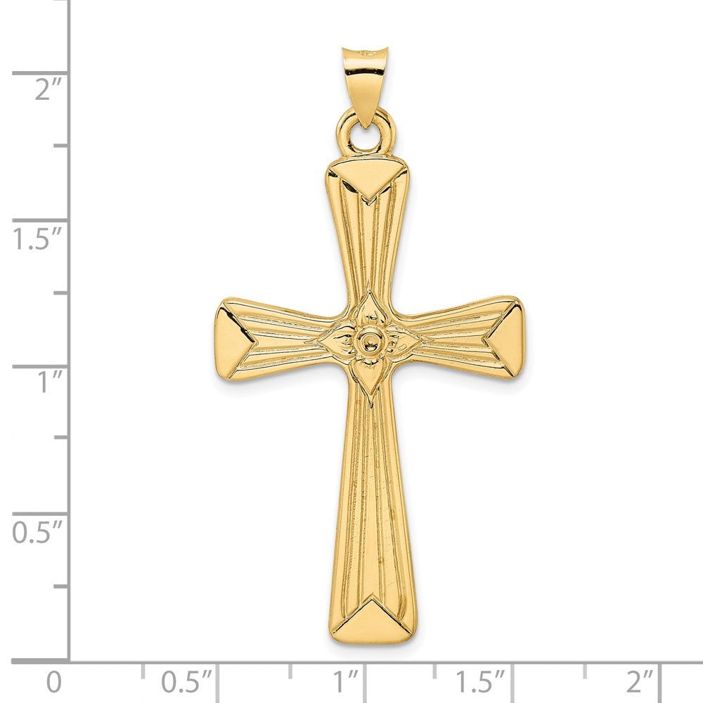 14KT Yellow Gold Polished Center Flower Cross - Chapel Hills Jewelry