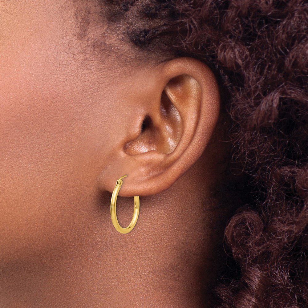 14KT Yellow Polished 2x20mm Lightweight Tube Hoop Earrings - Chapel Hills Jewelry