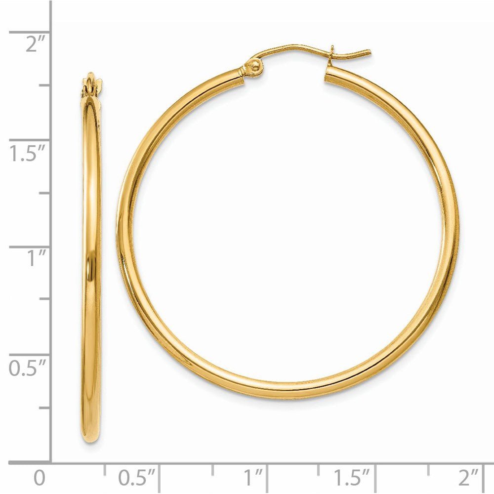 14KT Yellow Polished 2x40mm Lightweight Tube Hoop Earrings - Chapel Hills Jewelry