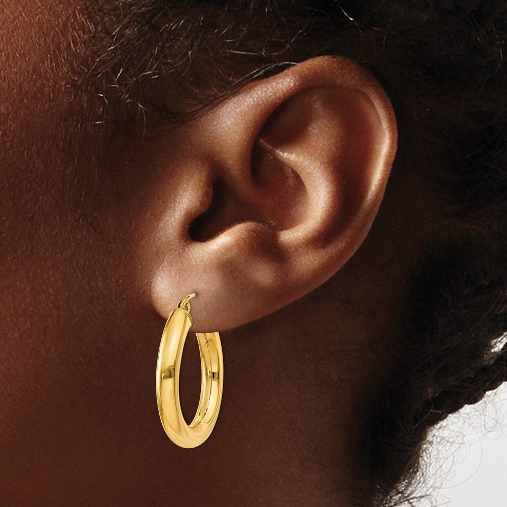 14KT Yellow Polished 4mm Lightweight Tube Hoop Earrings - Chapel Hills Jewelry