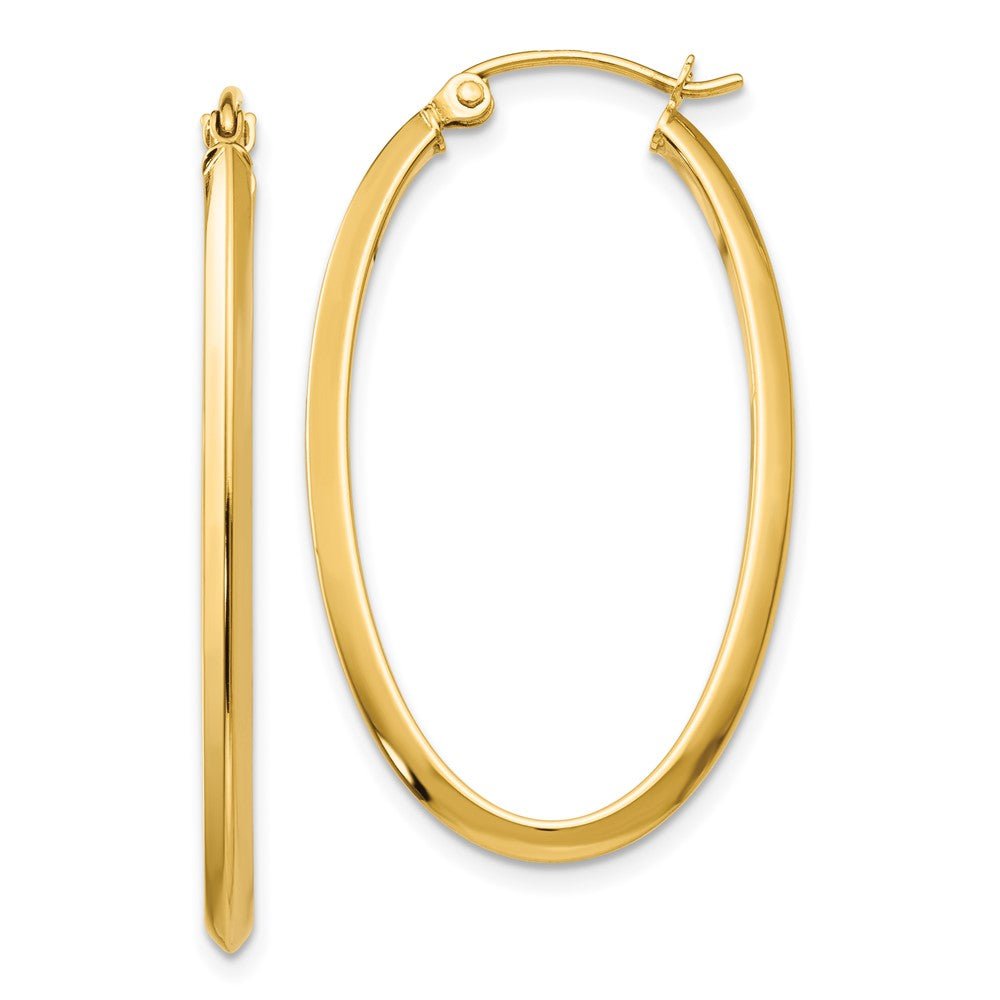 14T Yellow 2mm Oval Hoop Earrings - Chapel Hills Jewelry