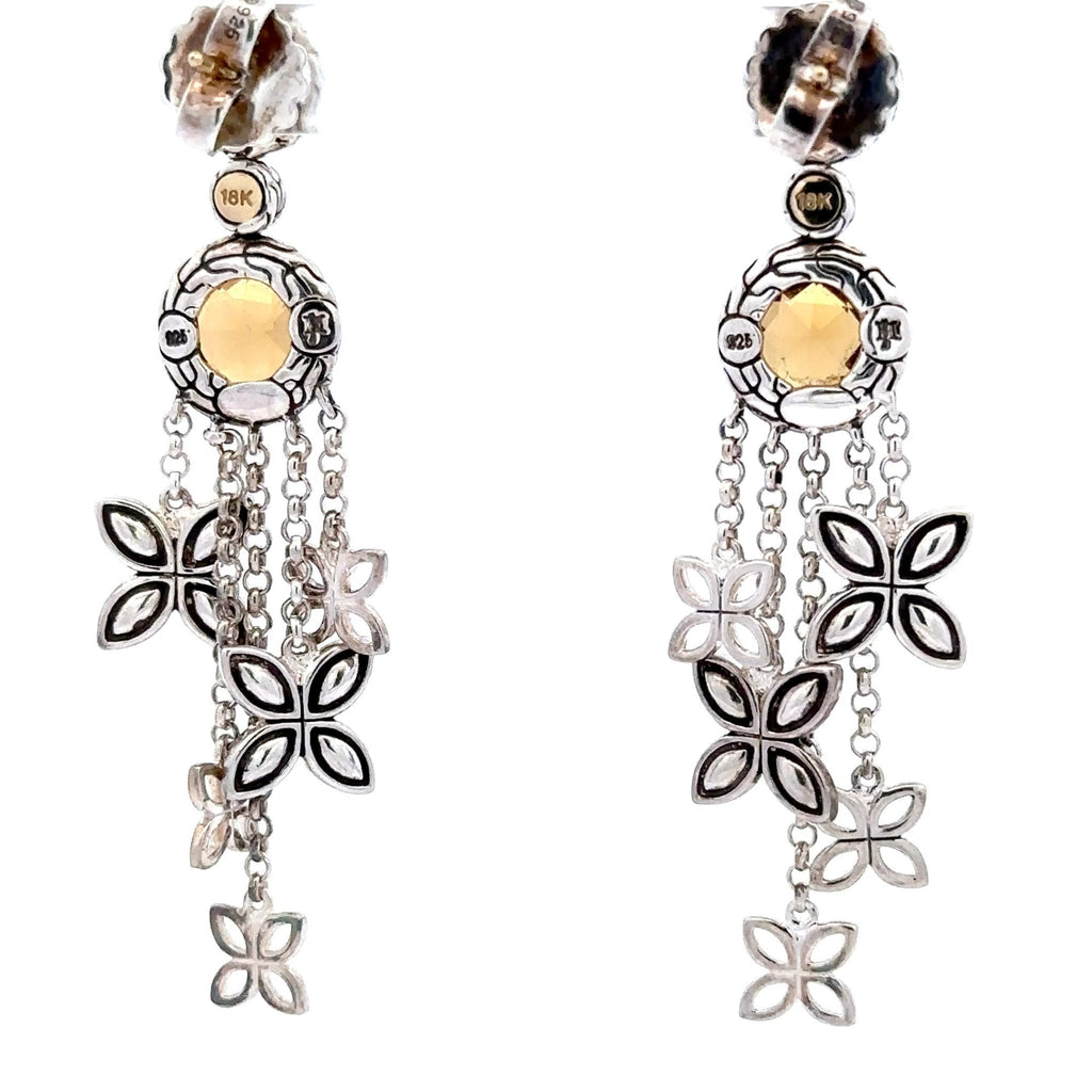 John Hardy Earrings Citrine Batu Kawung Dangle Drop 18k Gold Sterling Silver - Chapel Hills Jewelry