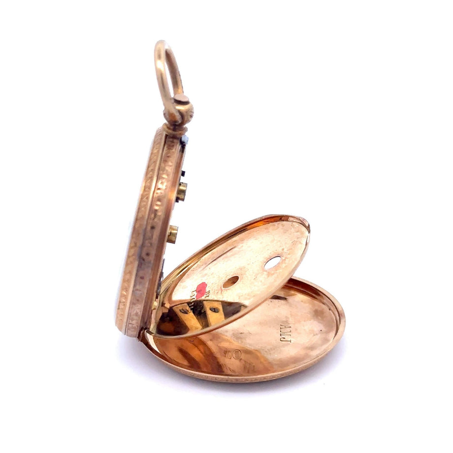 Unique 18K Hand Engraved Key Wind Pocket Watch w/ Hand Engraved